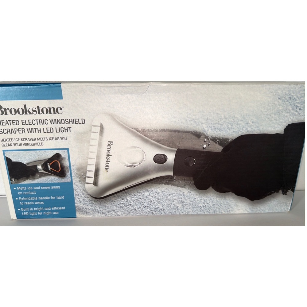 Brookstone Heated Electric Windshield Scraper LED Light 12V Car Ice Remover New